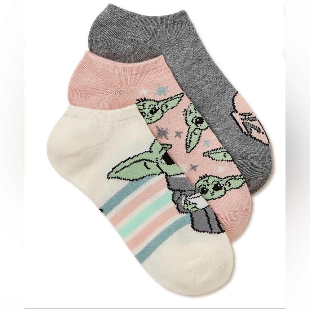 3pack Star Wars The Mandalorian‎ pink gray and cream No-Show Socks new